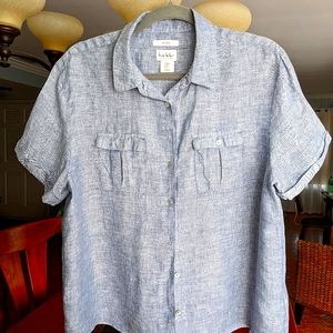 Nicole Miller Blue Linen Shirt Size M
